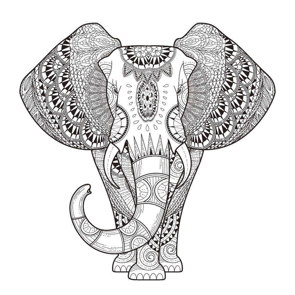 Название: Раскраска Слон в узорах. Категория: Животные. Теги: антистресс, узоры, фигуры, слон.