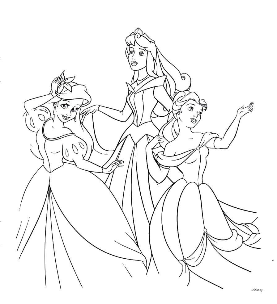 Coloring Sleeping beauty, Belle and Ariel. Category Princess. Tags:  Princess dress.