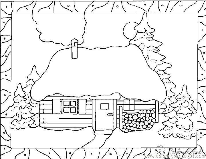 Coloring The cabin in the woods in winter. Category the forest. Tags:  House, forest.