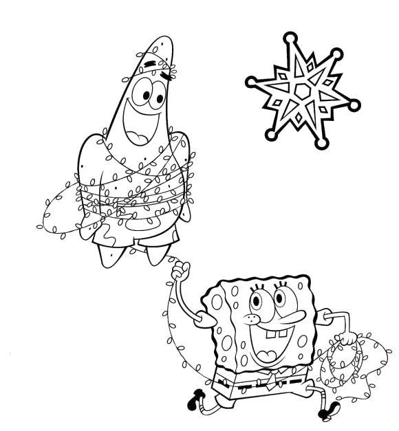 Coloring Playing with garlands. Category Spongebob. Tags:  Cartoon character, spongebob, spongebob.