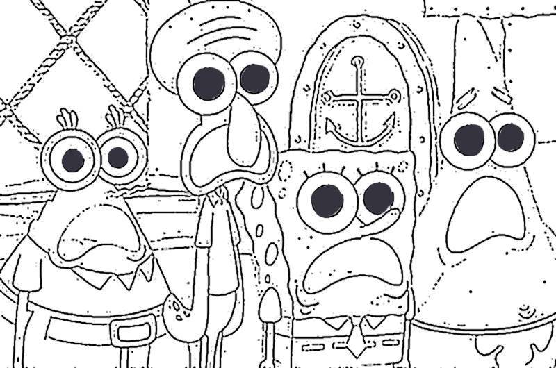 Coloring Mr. Krabs, spongebob, Patrick, squidward. Category Spongebob. Tags:  spongebob cartoons, characters.
