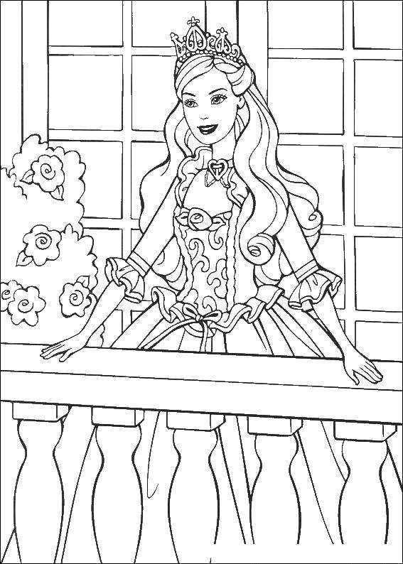 Coloring Princess Barbie on the terrace. Category Barbie . Tags:  Barbie , Princess, Prince.