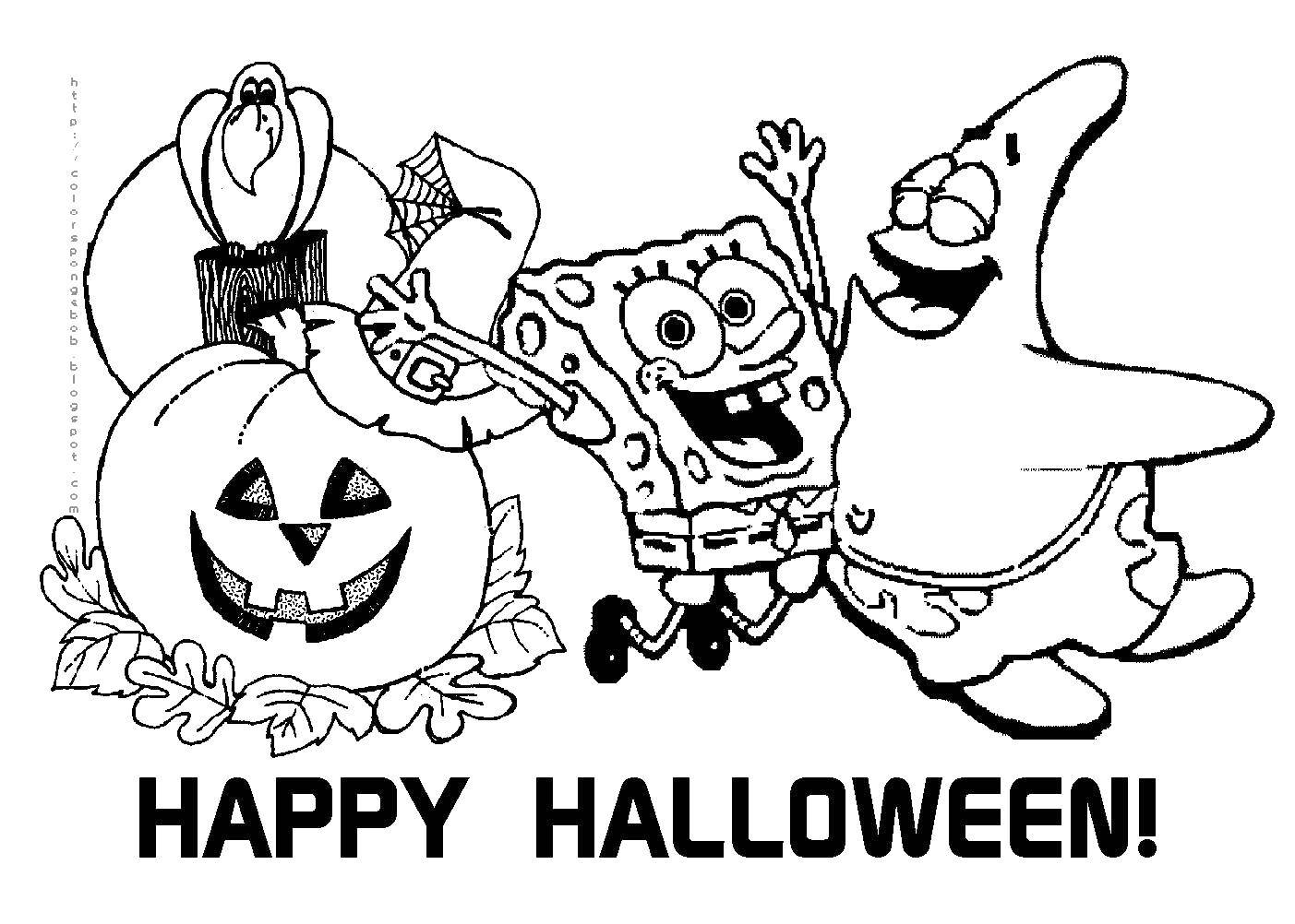 Coloring Happy Halloween. Category Spongebob. Tags:  The spongebob, Patrick, Halloween, cartoons.