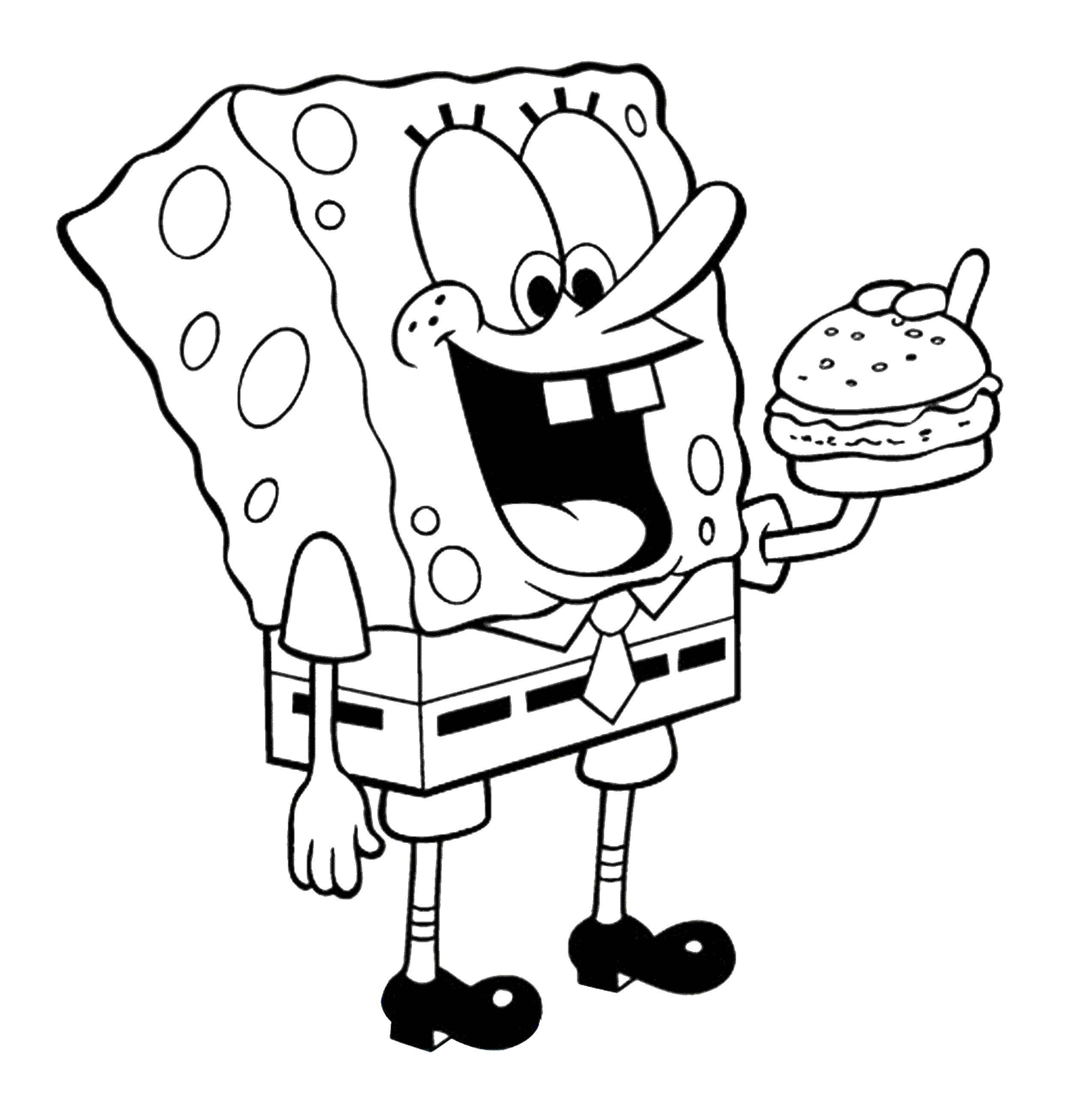 Название: Раскраска Спанч боб ест гамбургер. Категория: Спанч Боб. Теги: мультфильмы, Спанч боб, гамбургер.