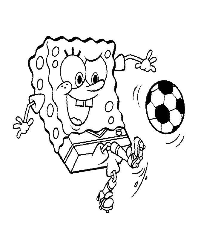 Название: Раскраска Спанч боб играет в футбол. Категория: Спанч Боб. Теги: мультфильмы, спорт, футбол, Спанч боб.