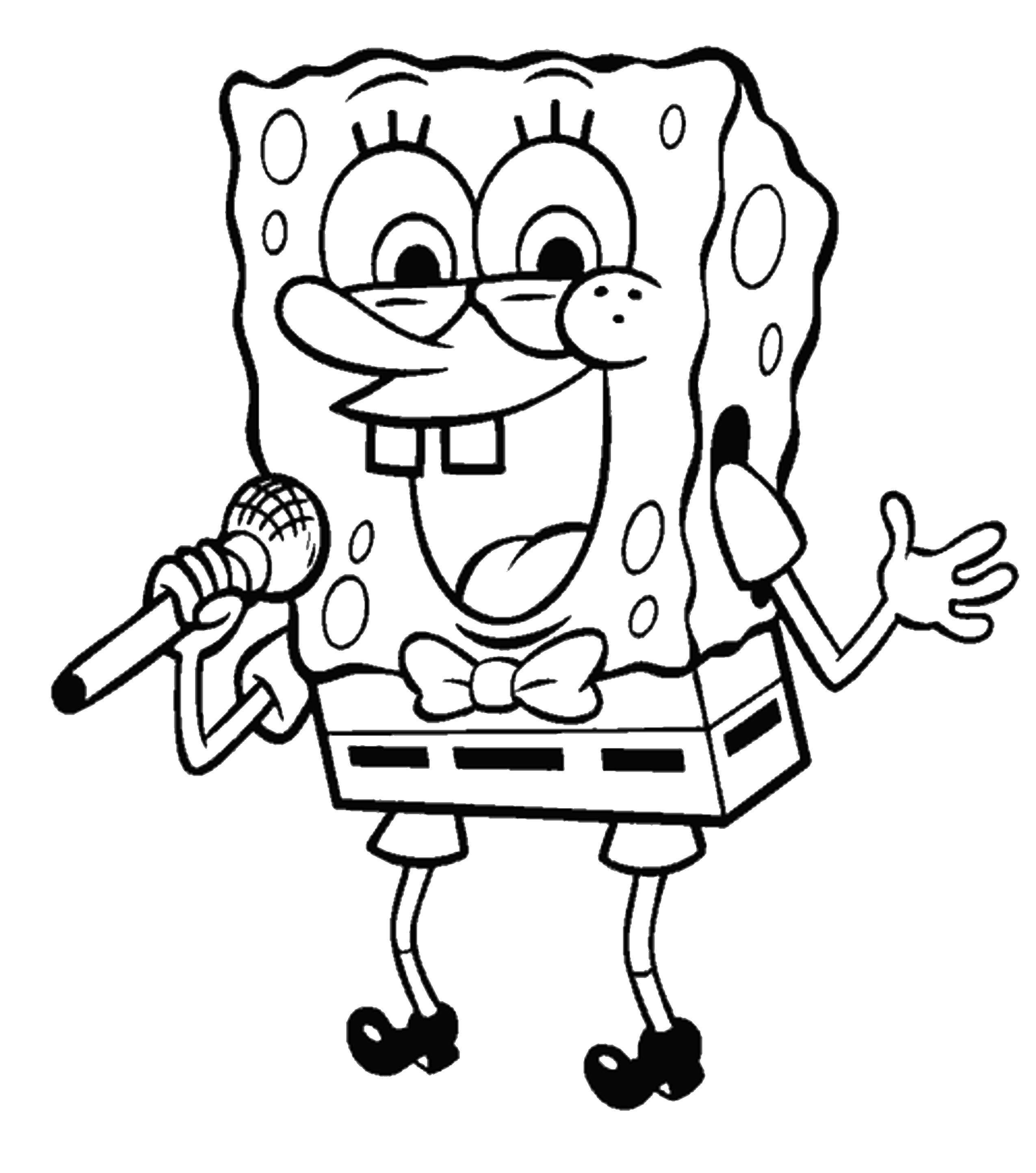 Coloring Spongebob with microphone. Category Spongebob. Tags:  Cartoon character, spongebob, spongebob.