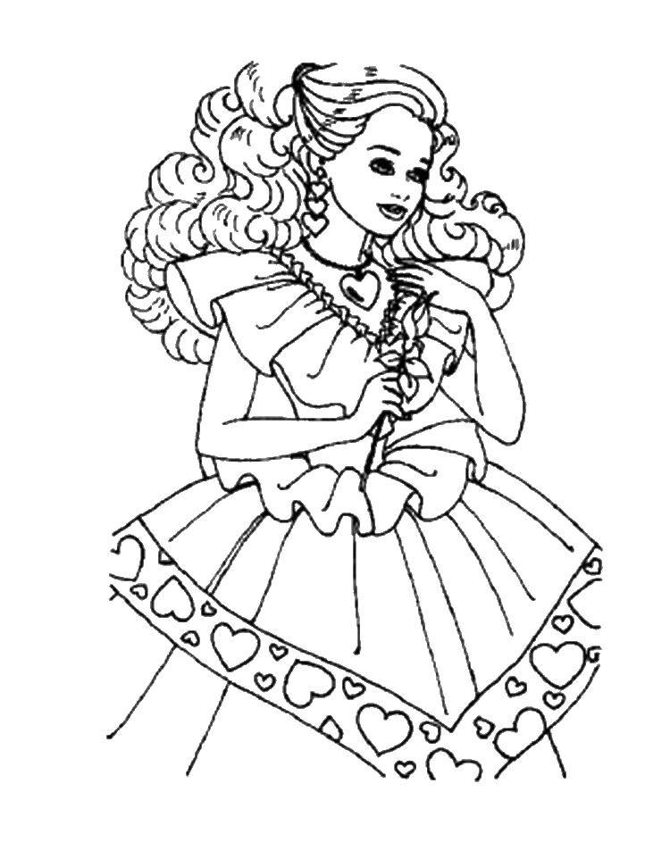 Название: Раскраска Барби с пышными волосами. Категория: Барби. Теги: барби, прическа, платье.