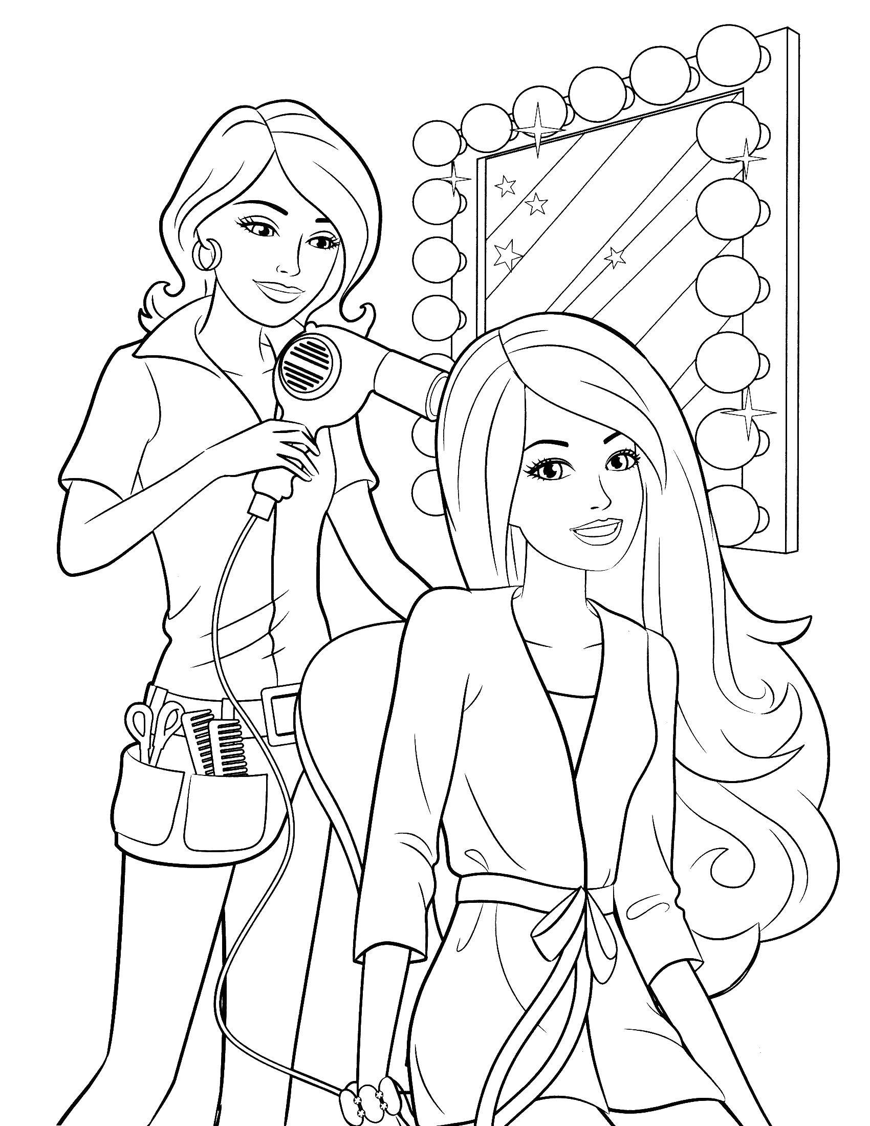 Coloring Barbie at the hairdresser. Category Barbie . Tags:  Barbie , hairdresser, hairstyle.