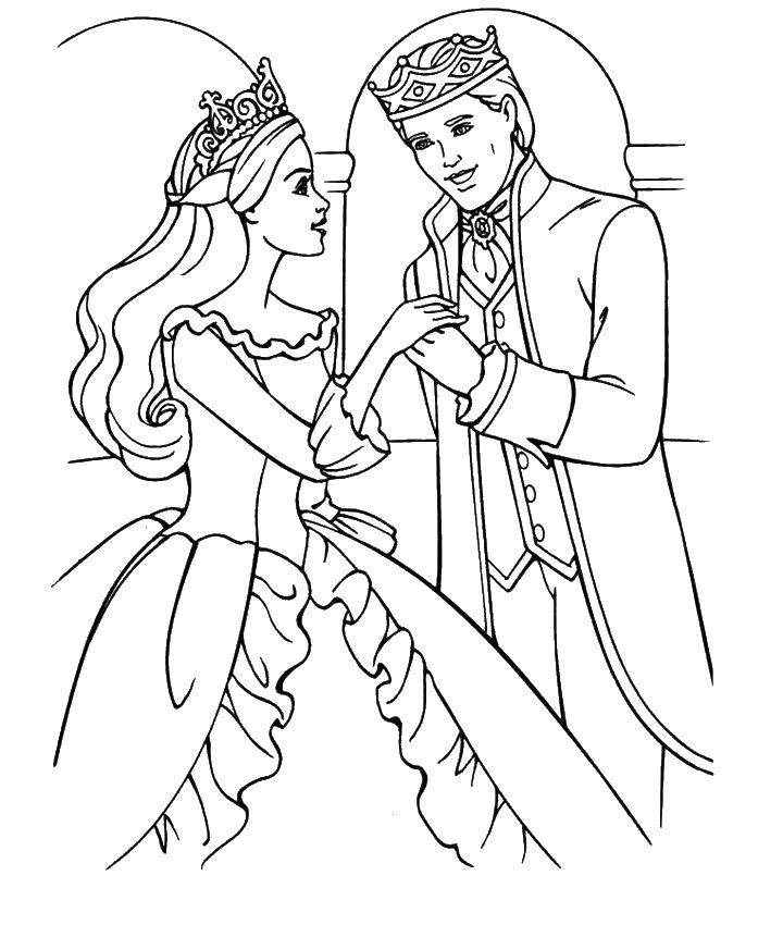 Название: Раскраска Принц и принцесса. Категория: Барби. Теги: барби, кен, принц, принцесса.