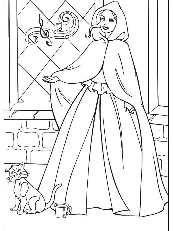Coloring The Princess and the cat. Category Barbie . Tags:  Barbie , Princess, kitty.