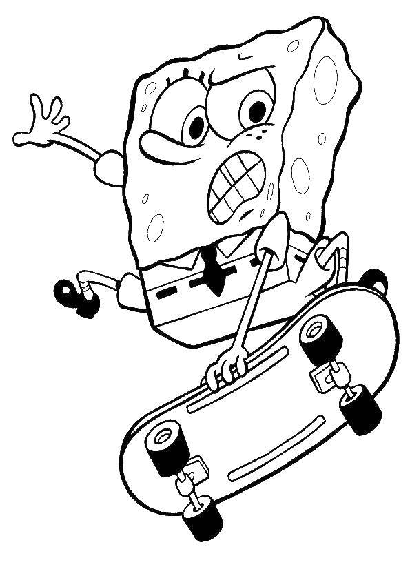 Название: Раскраска Спанч боб на скейтборде. Категория: Спанч Боб. Теги: Спанч Боб, скейтборд.