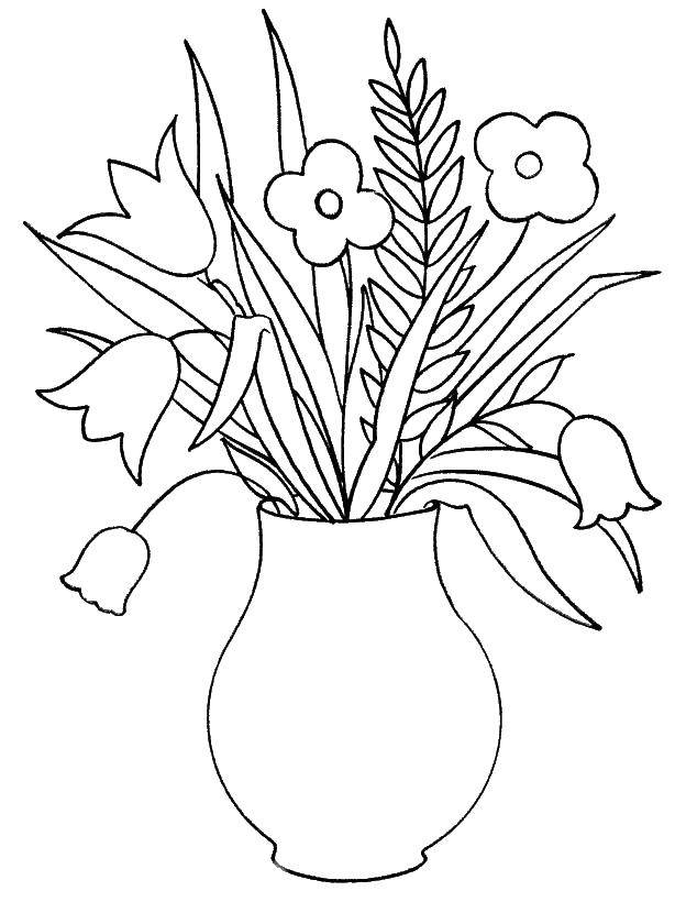 Название: Раскраска Ваза с цветочками. Категория: Цветы. Теги: ваза, растения, цветочки.