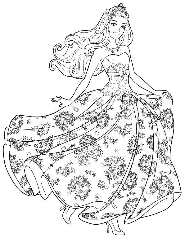 Опис: розмальовки  Барбі в прекрасному платті і з короною. Категорія: Барбі. Теги:  барбі, корона, плаття.