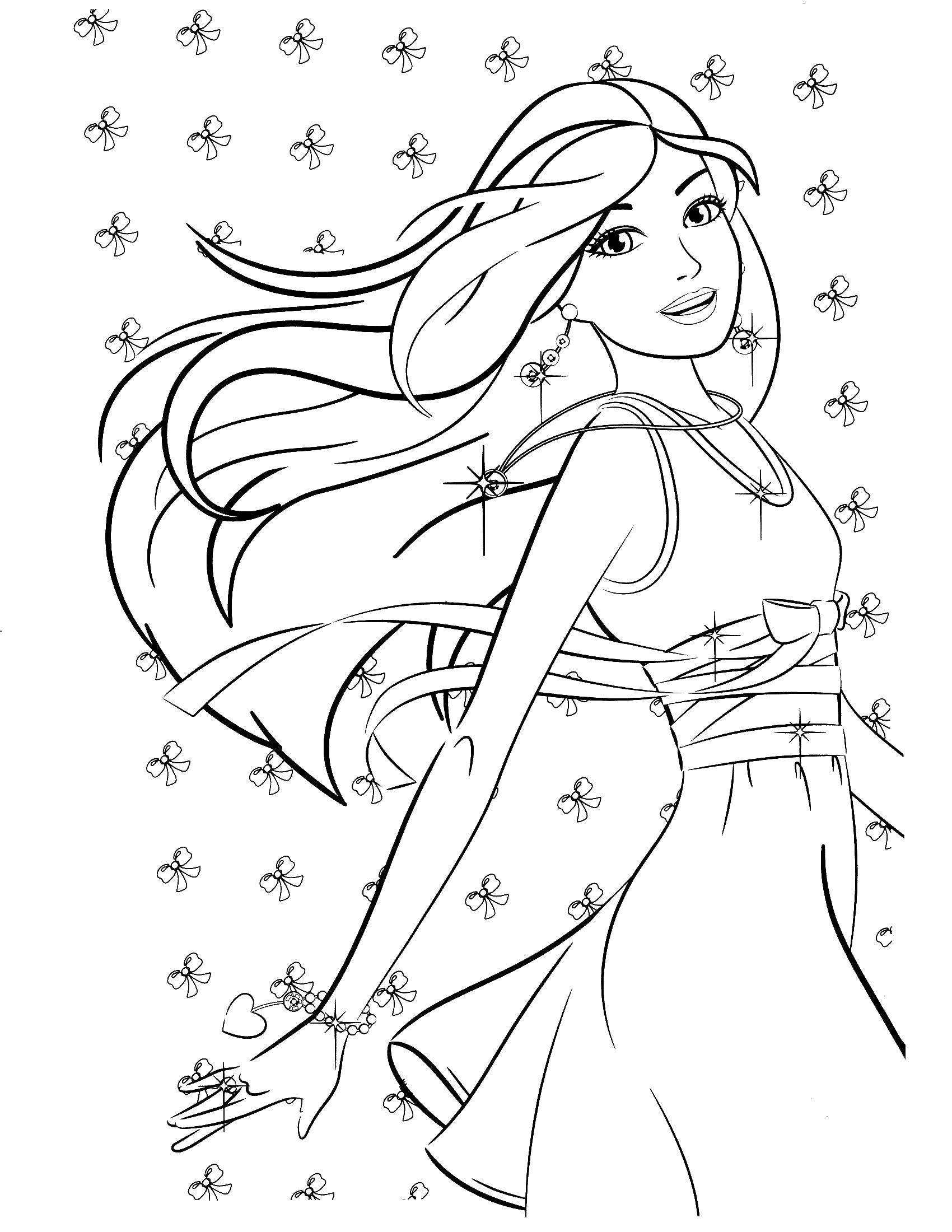 Coloring Beautiful Barbie in a pretty dress. Category Barbie . Tags:  Barbie , girl, doll, dress.