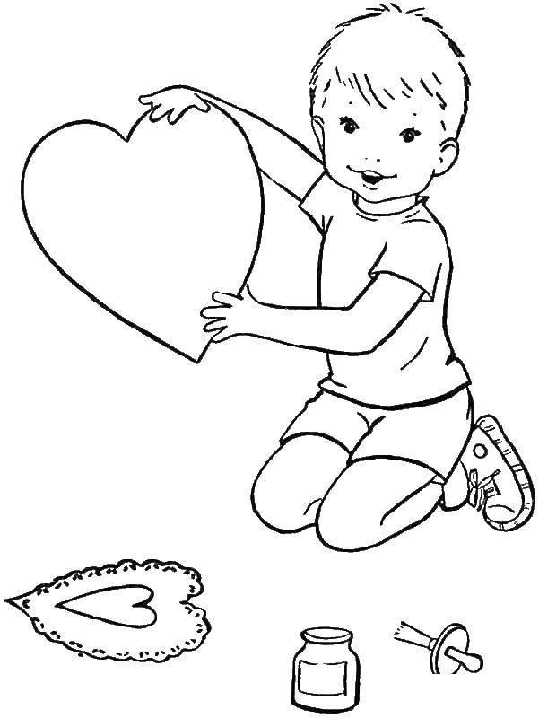 Название: Раскраска Ребенок рисует сердце. Категория: Люди. Теги: Ребенок, сердце.