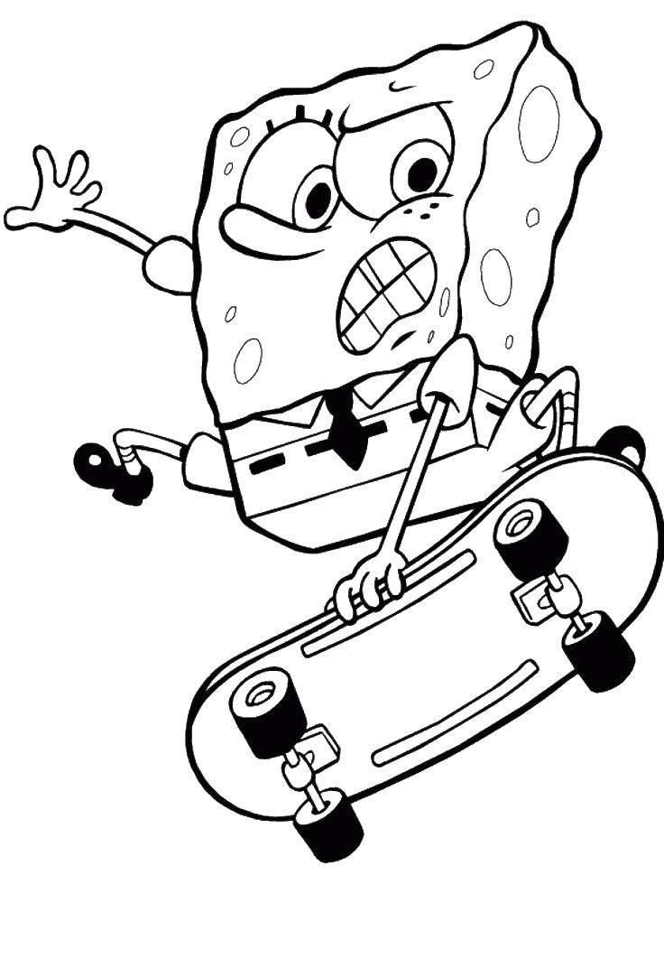 Название: Раскраска Спанч боб на скейтборде. Категория: Спанч Боб. Теги: мультфильмы, Спанч боб, скейтборд.