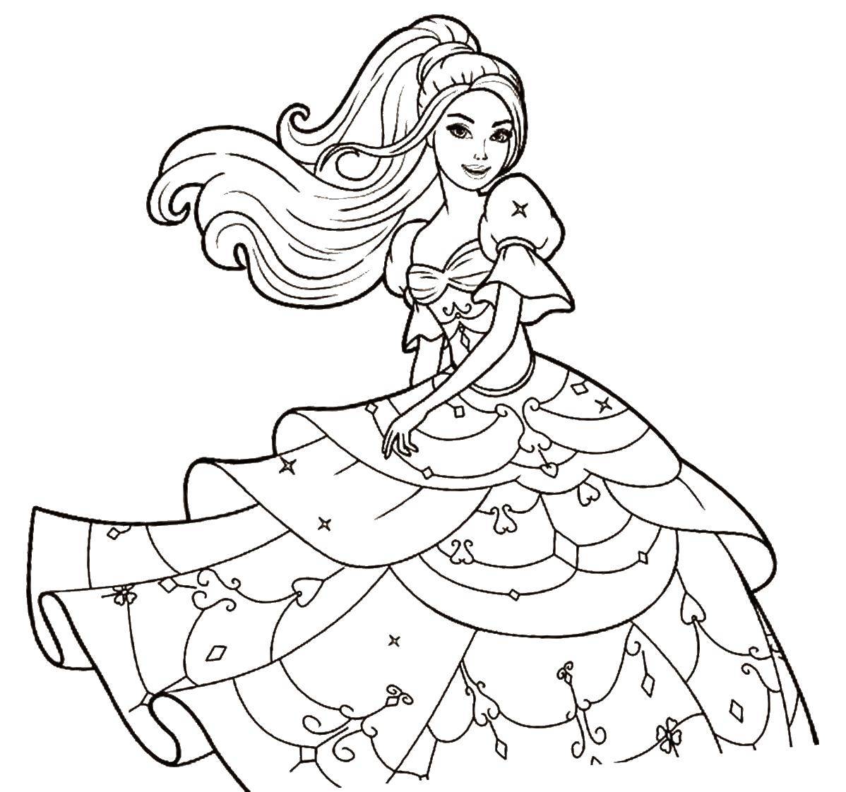 Coloring Barbie in evening dress. Category Barbie . Tags:  Barbie , girl, dress, doll.