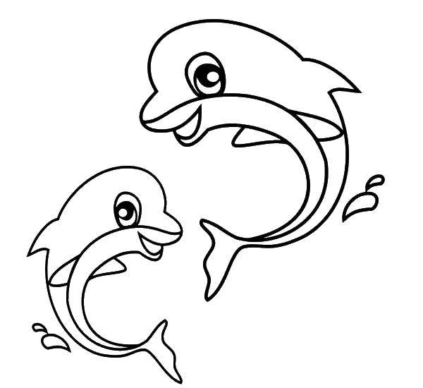 Название: Раскраска Дельфинчики. Категория: морские животные. Теги: морские животные, обитатели морей, дельфины.