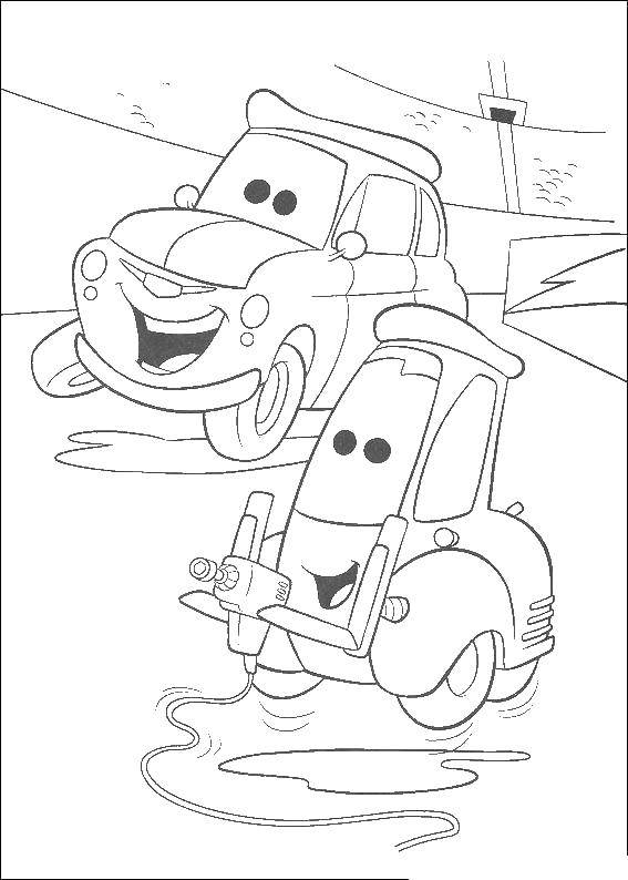 Coloring Two cars. Category Wheelbarrows. Tags:  Cars, cartoons, cartoons, cartoon, car.