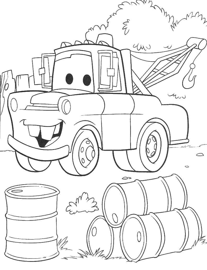 Coloring A tow truck from cars. Category Wheelbarrows. Tags:  cartoons Cars, cars.
