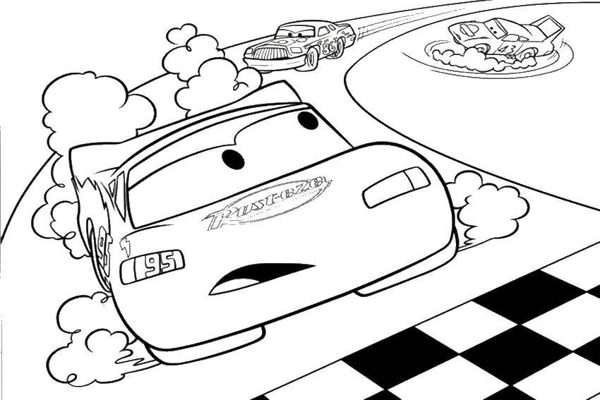 Coloring The car came to the finish line. Category Wheelbarrows. Tags:  cartoons Cars, cars.