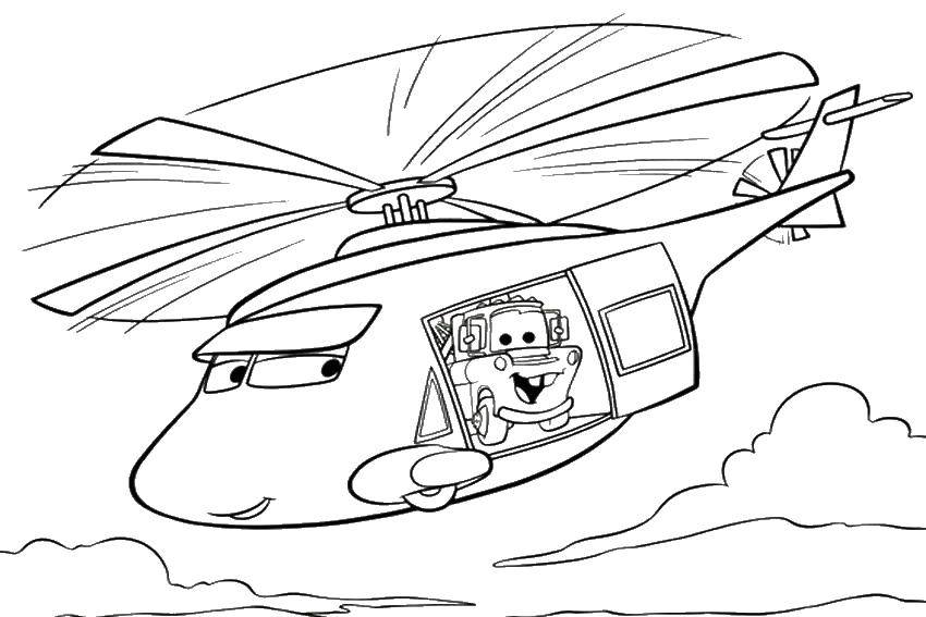 Название: Раскраска Вертолет из мультфильма тачки. Категория: Тачки. Теги: мультфильмы, Тачки, машины, вертолет.