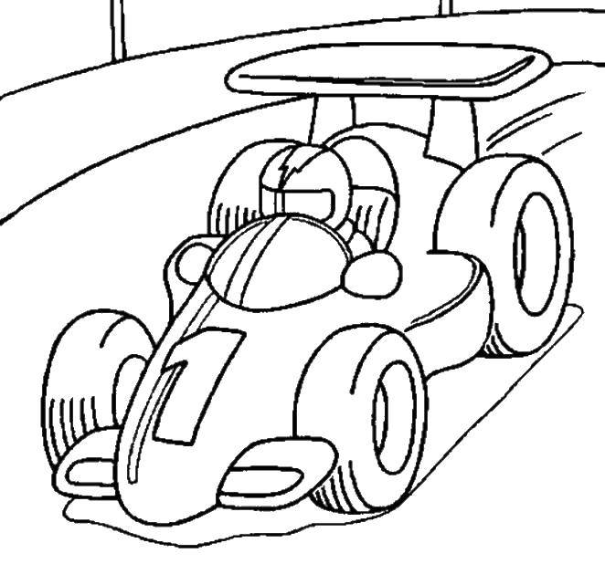 Название: Раскраска Гонщик на гоночном автомобиле. Категория: Машины. Теги: машины, транспорт, гонки.