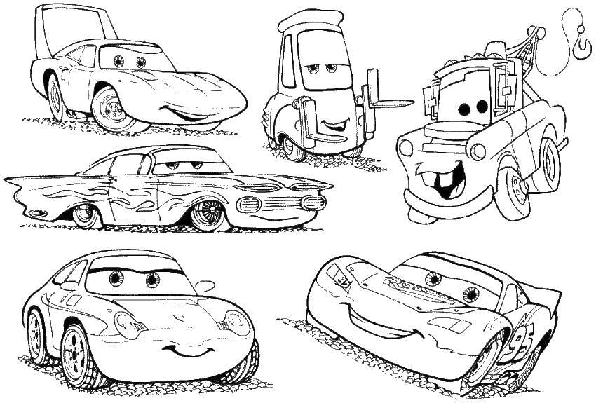 Название: Раскраска Персонажи мультфильма тачки. Категория: Машины. Теги: мультфильмы, Тачки, машины, персонажи.