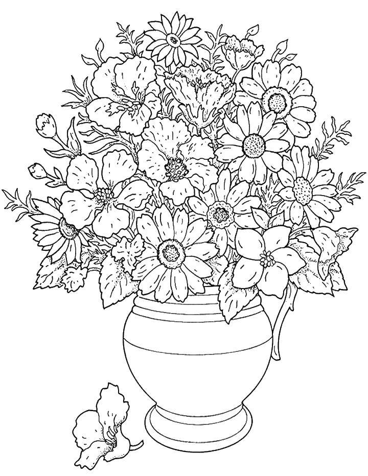 Coloring Flowers in a vase. Category coloring. Tags:  for girls, vase, flowers.