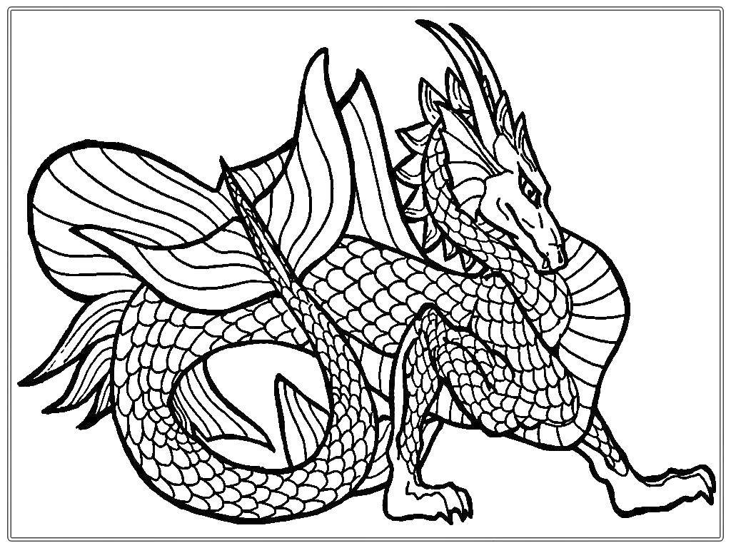Название: Раскраска Дракон с хвостом. Категория: Драконы. Теги: дракон, чешуя, хвост.