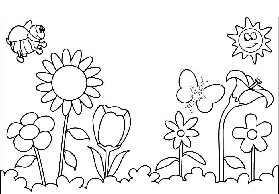 Coloring A bee and a butterfly flying to the flowers. Category Flowers. Tags:  Flowers.