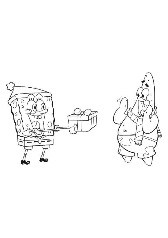Coloring Spongebob gives gifts. Category Spongebob. Tags:  the spongebob, Patrick, gift.