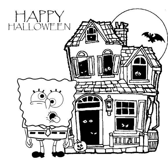 Coloring Spongebob and the haunted house. Category Spongebob. Tags:  sponge Bob, house, ghosts, Halloween.