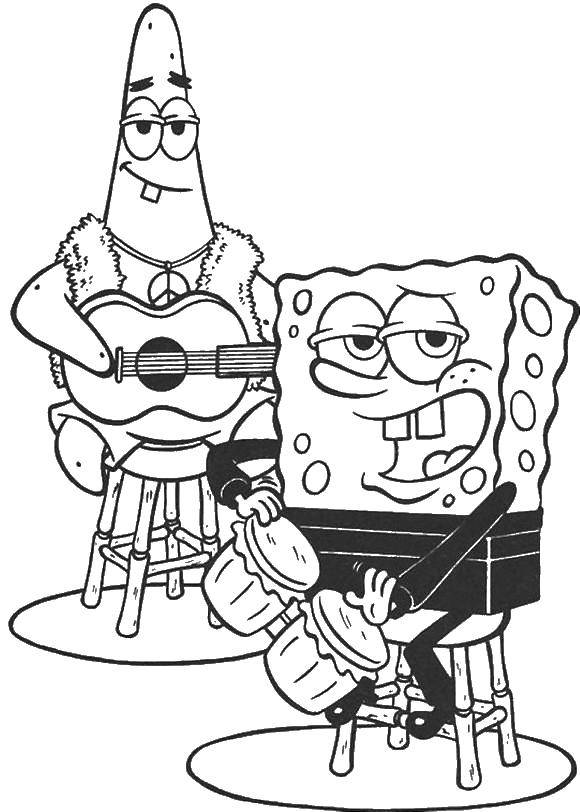 Coloring Spongebob and Patrick. Category Spongebob. Tags:  the spongebob, Patrick, guitar, drums.