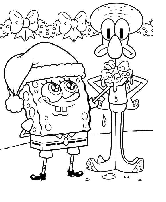 Coloring Spongebob and squidward. Category Spongebob. Tags:  spongebob, squidward, Christmas.