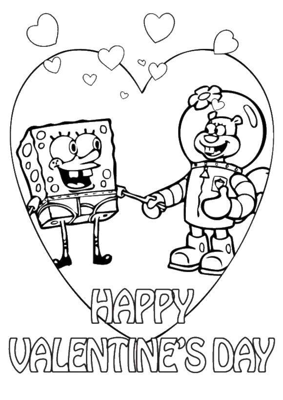 Название: Раскраска Влюбленные сенди и спанч боб. Категория: День святого валентина. Теги: Персонаж из мультфильма, Спанч Боб, Губка Боб, Патрик, Сенди.