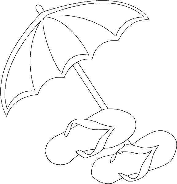 Название: Раскраска Зонтик и шлёпанцы для пляжа. Категория: Пляж. Теги: Пляж, зонт, шлёпанцы.