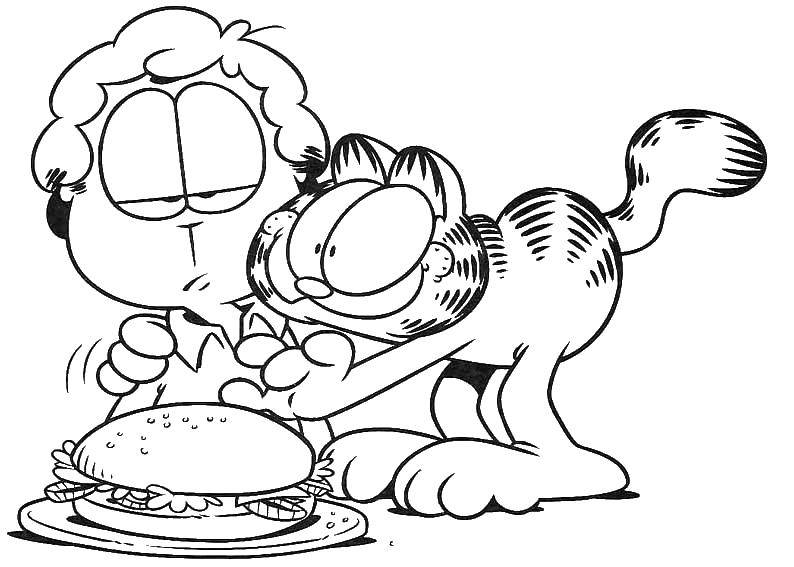 Coloring Garfield wants a hamburger. Category cartoons. Tags:  Garfield .