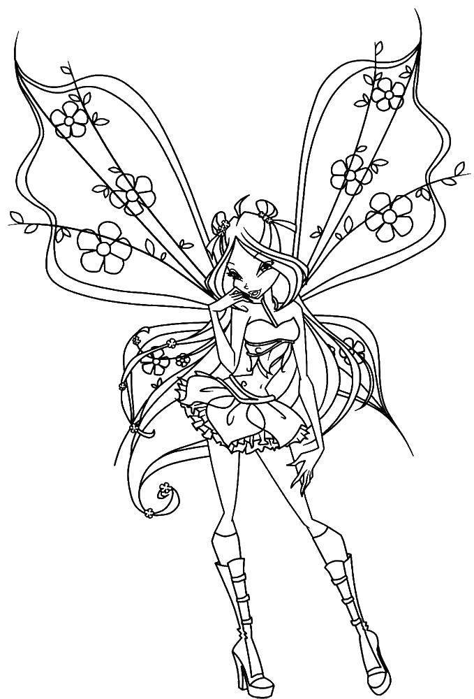 Coloring Beautiful wings bloom. Category Winx. Tags:  Character cartoon, Winx.
