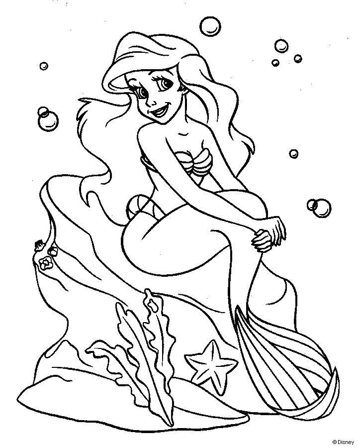 Coloring Ariel sitting on a rock. Category Disney coloring pages. Tags:  Disney, the little mermaid, Ariel.