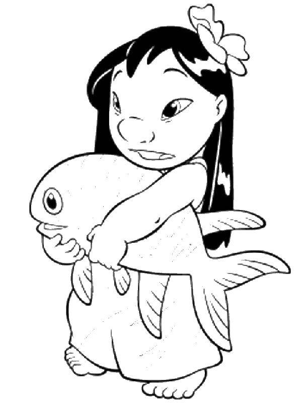 Coloring Lilo with fish. Category Disney coloring pages. Tags:  Lilo and Stitch.