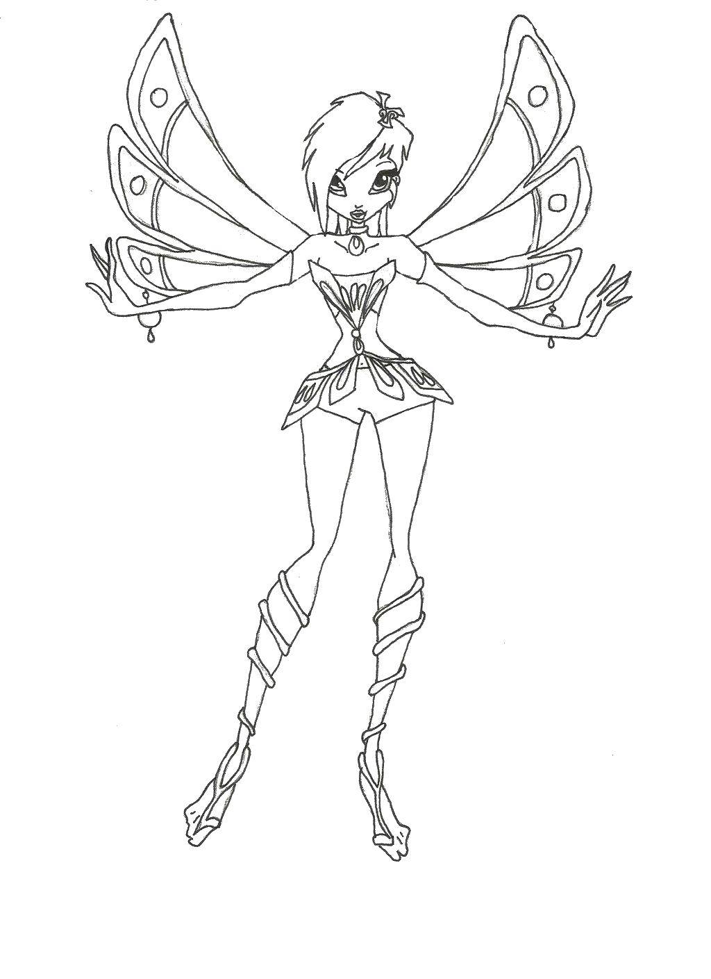 Coloring Tecna from winx cartoon with beautiful wings. Category Winx. Tags:  Character cartoon, Winx.
