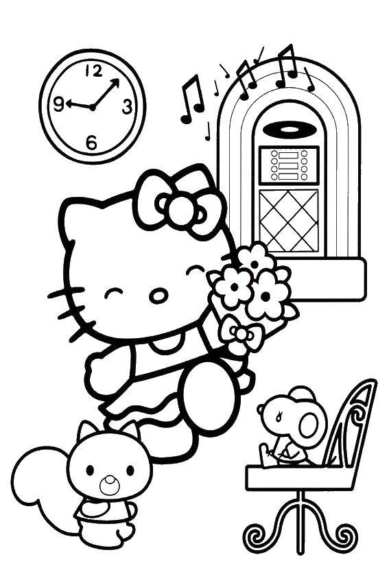 Розмальовки  Хеллоу кітті та її друзі танцюють. Завантажити розмальовку хеллоу кітті, танці.  Роздрукувати ,Хеллоу Кітті,