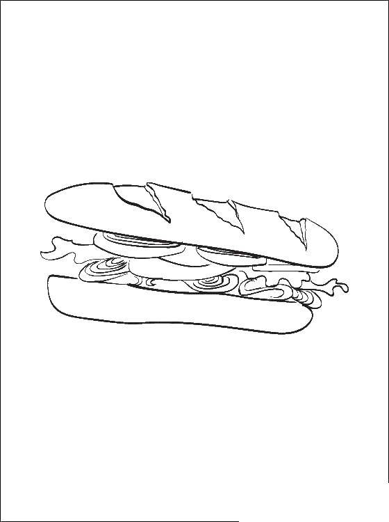 Розмальовки  Лонг сендвіч. Завантажити розмальовку їжа, сендвіч.  Роздрукувати ,Їжа,