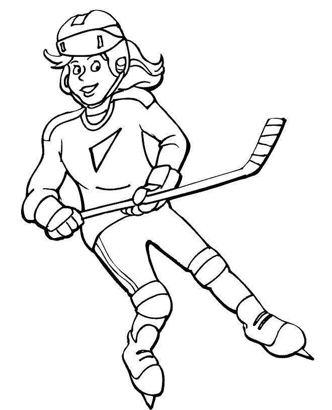 Название: Раскраска Девочка играет в хоккей. Категория: спорт. Теги: Спорт, хоккей.