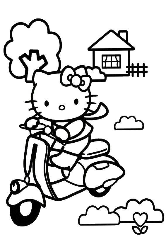 Coloring Hello kitty rides a moped. Category Hello Kitty. Tags:  Hello kitty, moped.