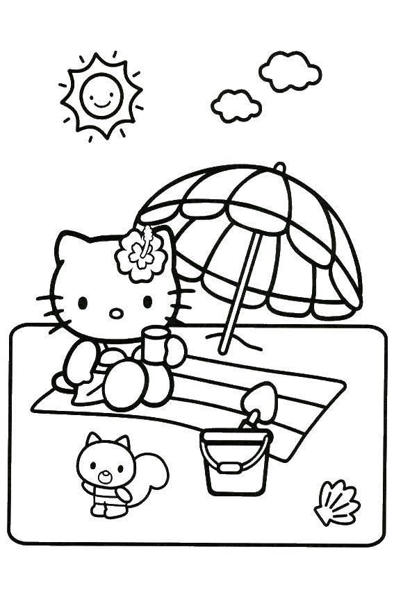 Coloring Hello kitty on the beach under an umbrella. Category Hello Kitty. Tags:  Hello kitty, beach, umbrella.