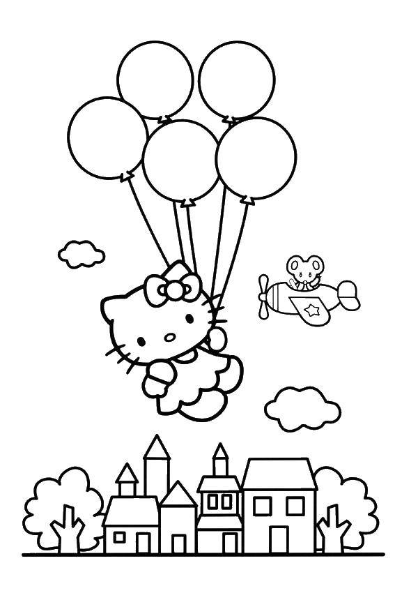 Coloring Hello kitty with balloons. Category Hello Kitty. Tags:  cartoons, Hello kitty.