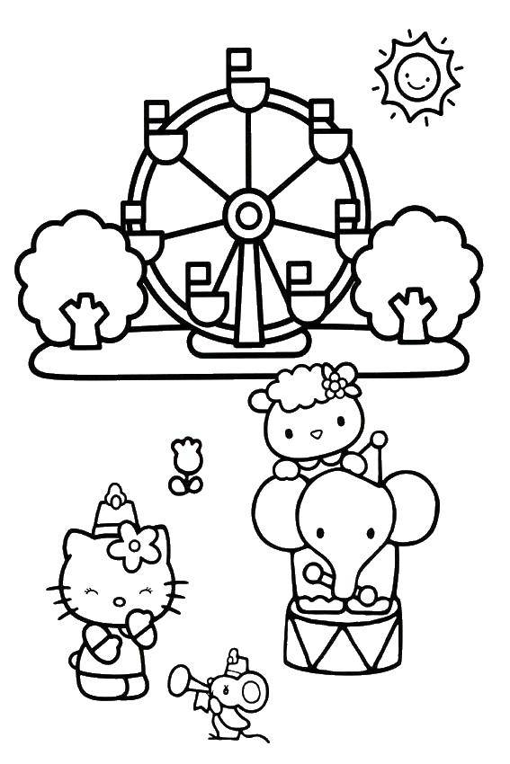 Coloring Hello kitty on the elephant. Category Hello Kitty. Tags:  Hello kitty, Park, circus.