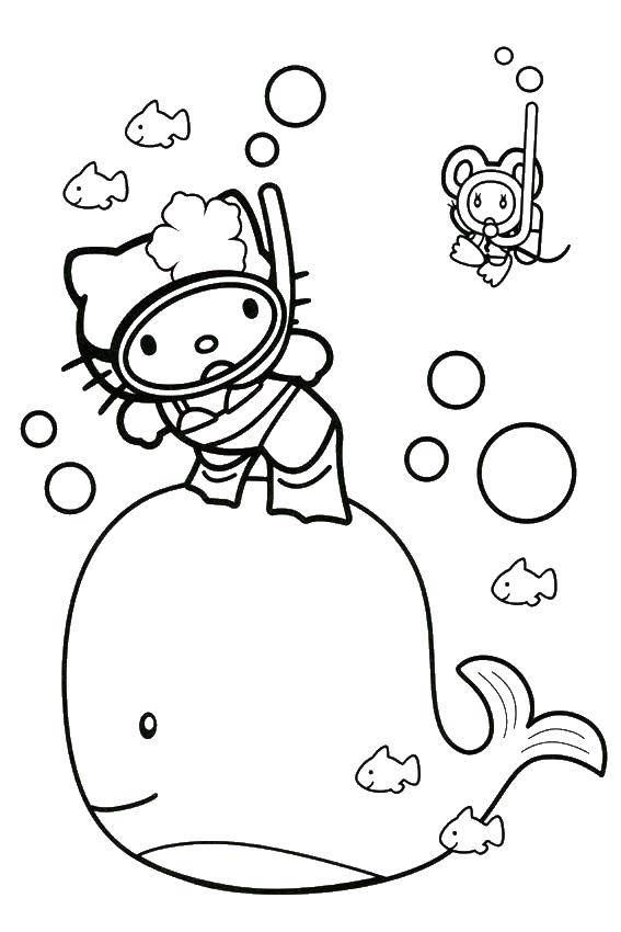 Coloring Kitty riding her whale. Category Hello Kitty. Tags:  kitty, kit, water.